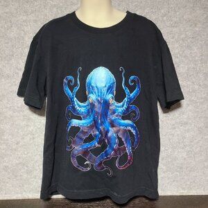 EUC Boys Black and Bright Blue Octopus Graphic T-Shirt Size M